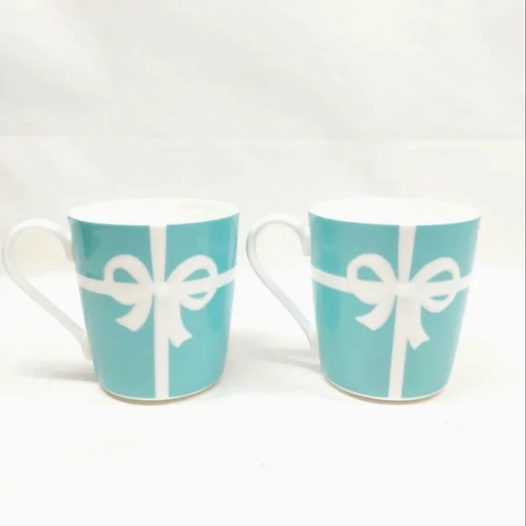 TIFFANY & CO. Bow Ribbon Bone China Blue Mug Cup 2pcs Set in Gift Box from Japan - Picture 8 of 8